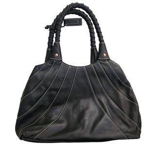 Antonio Melani Black Leather Top Handle Satchel Doctor Bag Handbag Purse